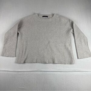 Peruvian Connection Women Petite Small Ribbed Knit Light Gray Sweater Comfort